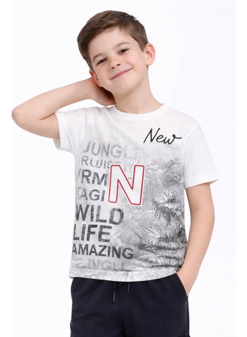 victor and jane Boys Typographic Print T-Shirt & Navy Cargo Joggers Set - Image 3